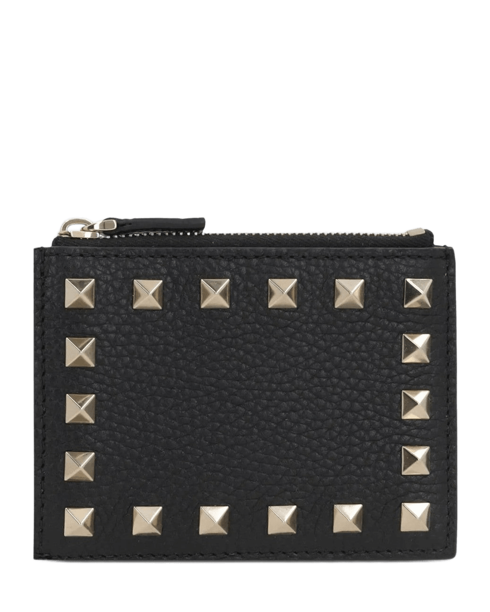Valentino Garavani Black Leather Rockstud Zipped Card Holder Glam Steals