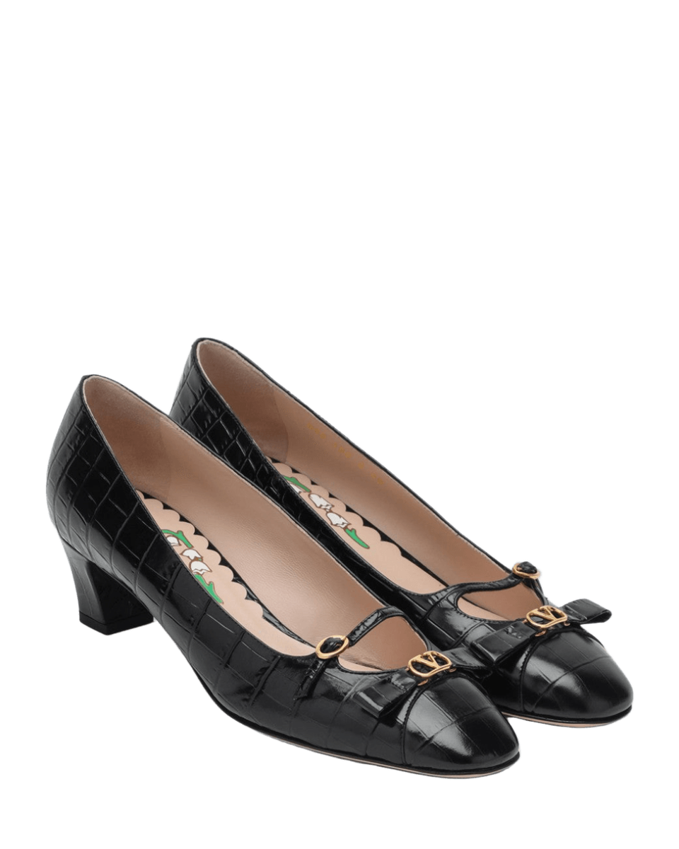 Valentino Garavani Black Bowow Crocodile-effect Pump Glam Steals