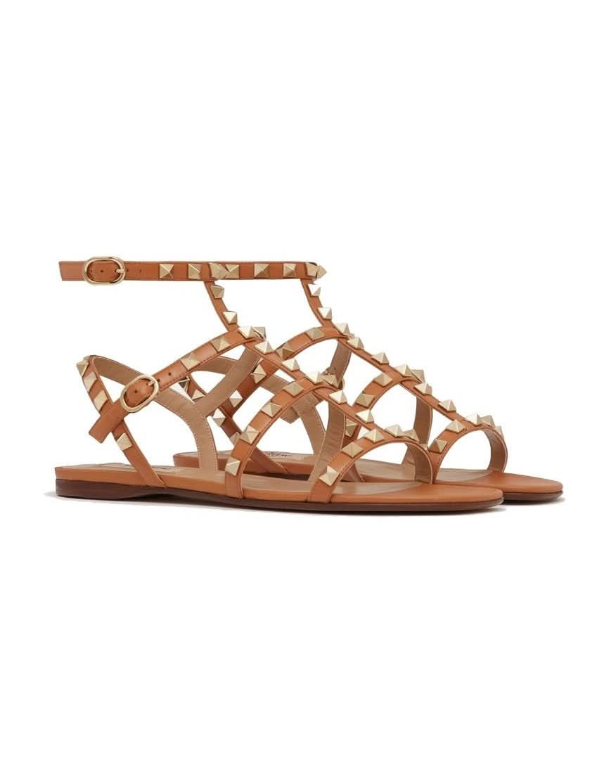 Valentino Garavani Brown Leather Flat Sandals Sandals