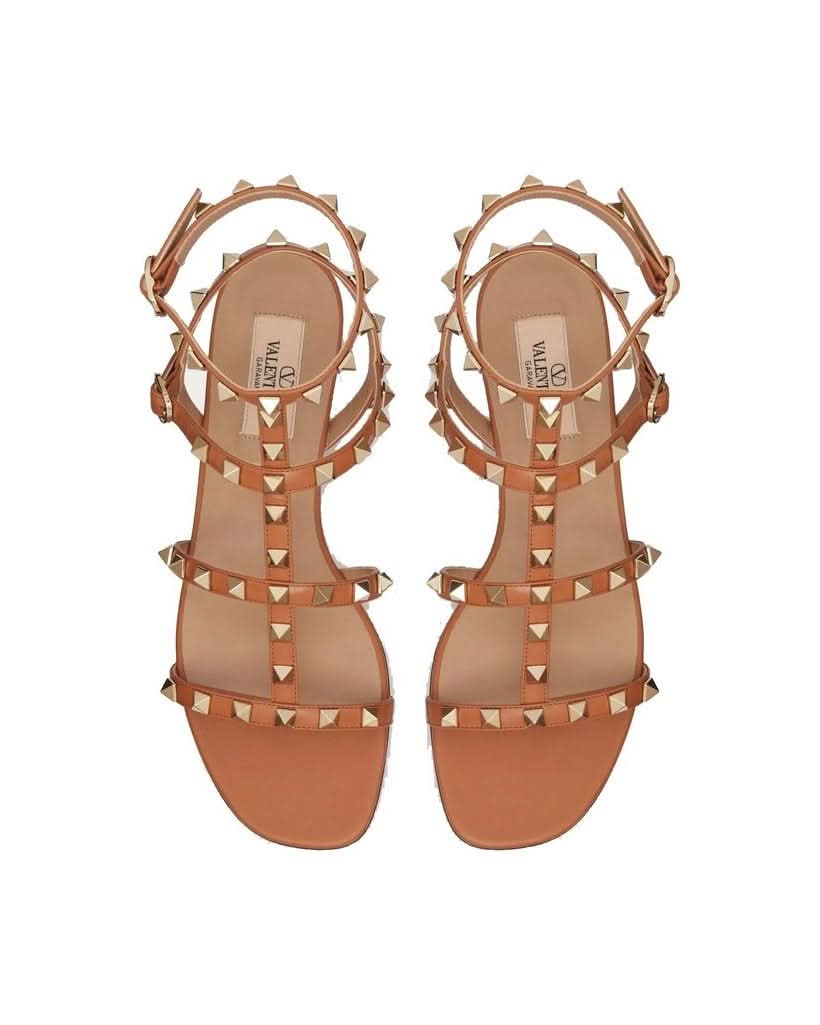 Valentino Garavani Brown Leather Flat Sandals Sandals