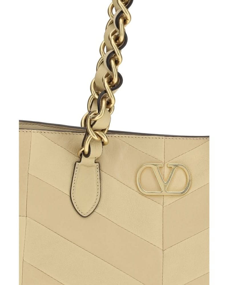 Valentino Garavani Gold Calf Leather Bos Taurus Shoulder Bag