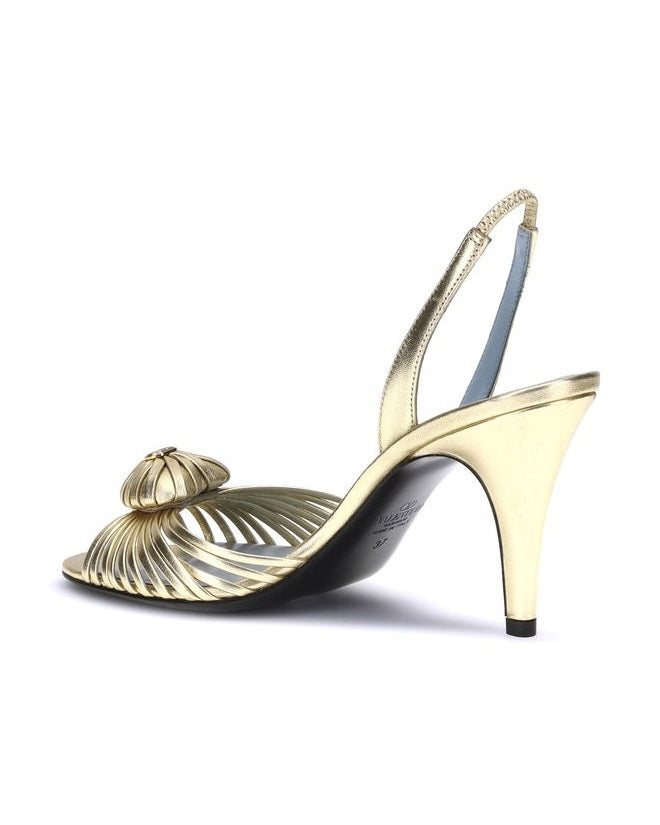 Valentino Garavani Gold Calf Leather Bos Taurus Stiletto Heel Sandals Glam Steals