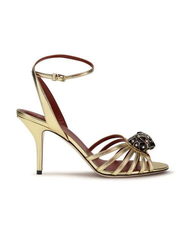 Valentino Garavani Gold Calf Leather Bos Taurus Stiletto Heel Sandals Glam Steals