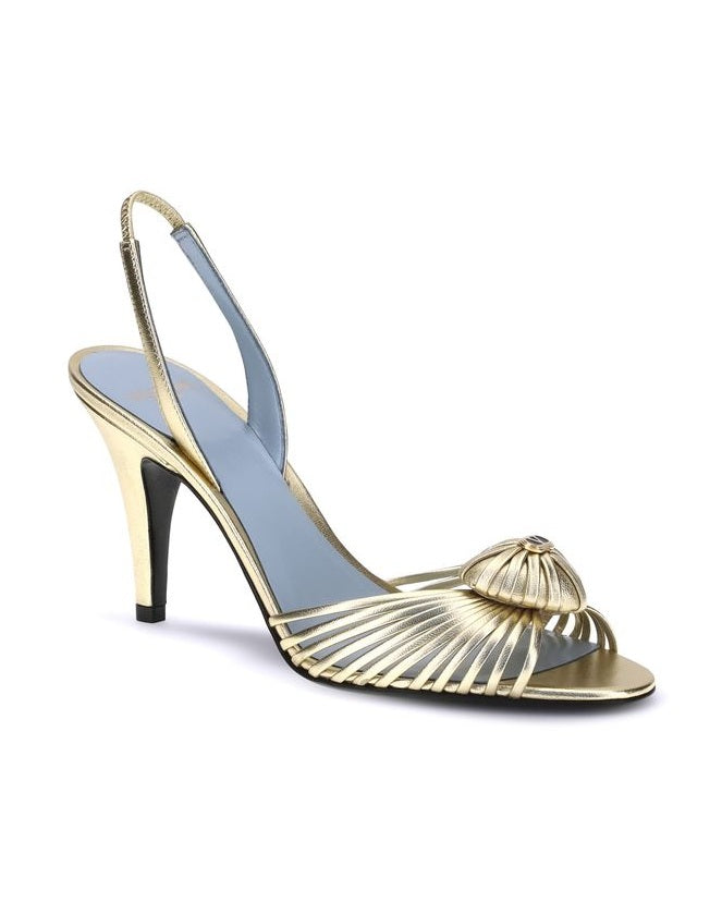 Valentino Garavani Gold Calf Leather Bos Taurus Stiletto Heel Sandals Glam Steals
