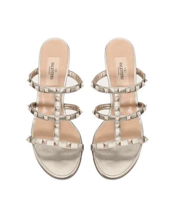 Valentino Garavani Gold Calfskin Mules Heels