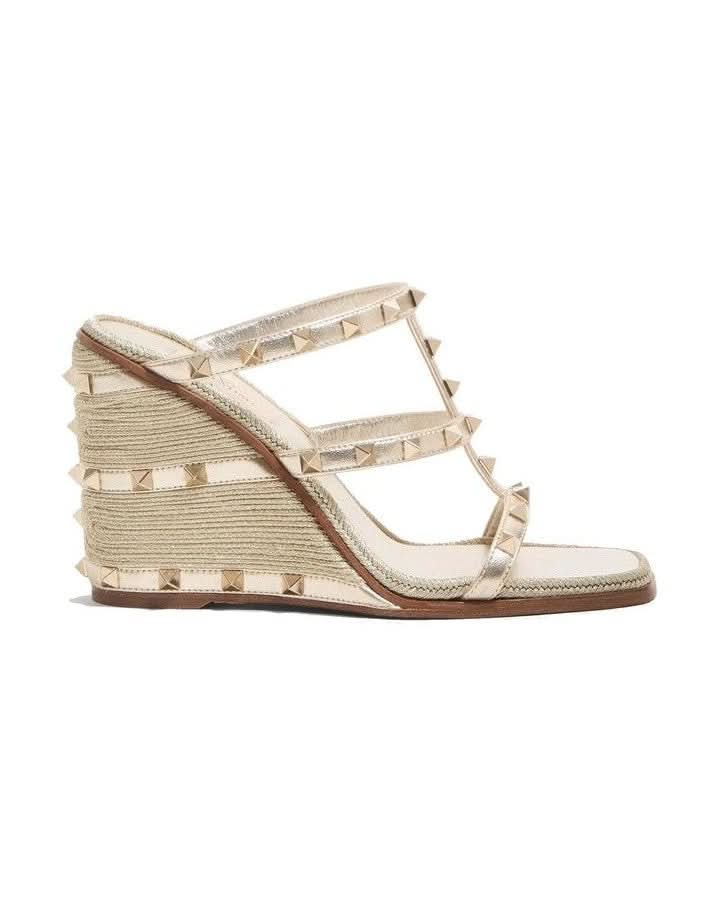 Valentino Garavani Gold Calfskin Mules Heels