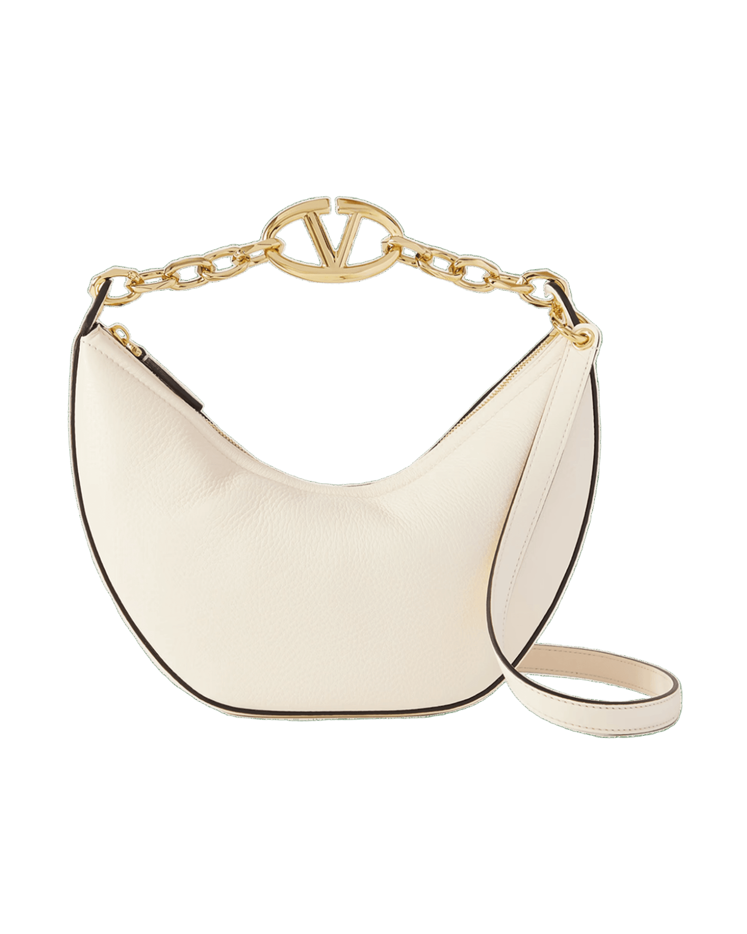 Valentino Garavani Ivory Leather Small Hobo Vlogo Shoulder Bag Shoulder Bags