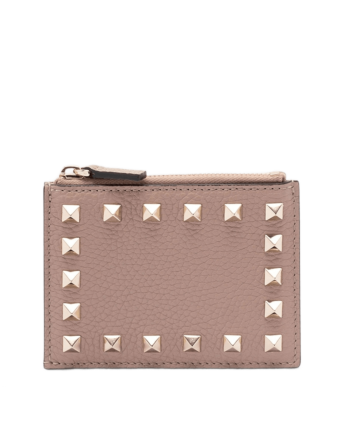 Valentino Garavani Pink Leather Rockstud Zipped Card Holder in Powder Glam Steals