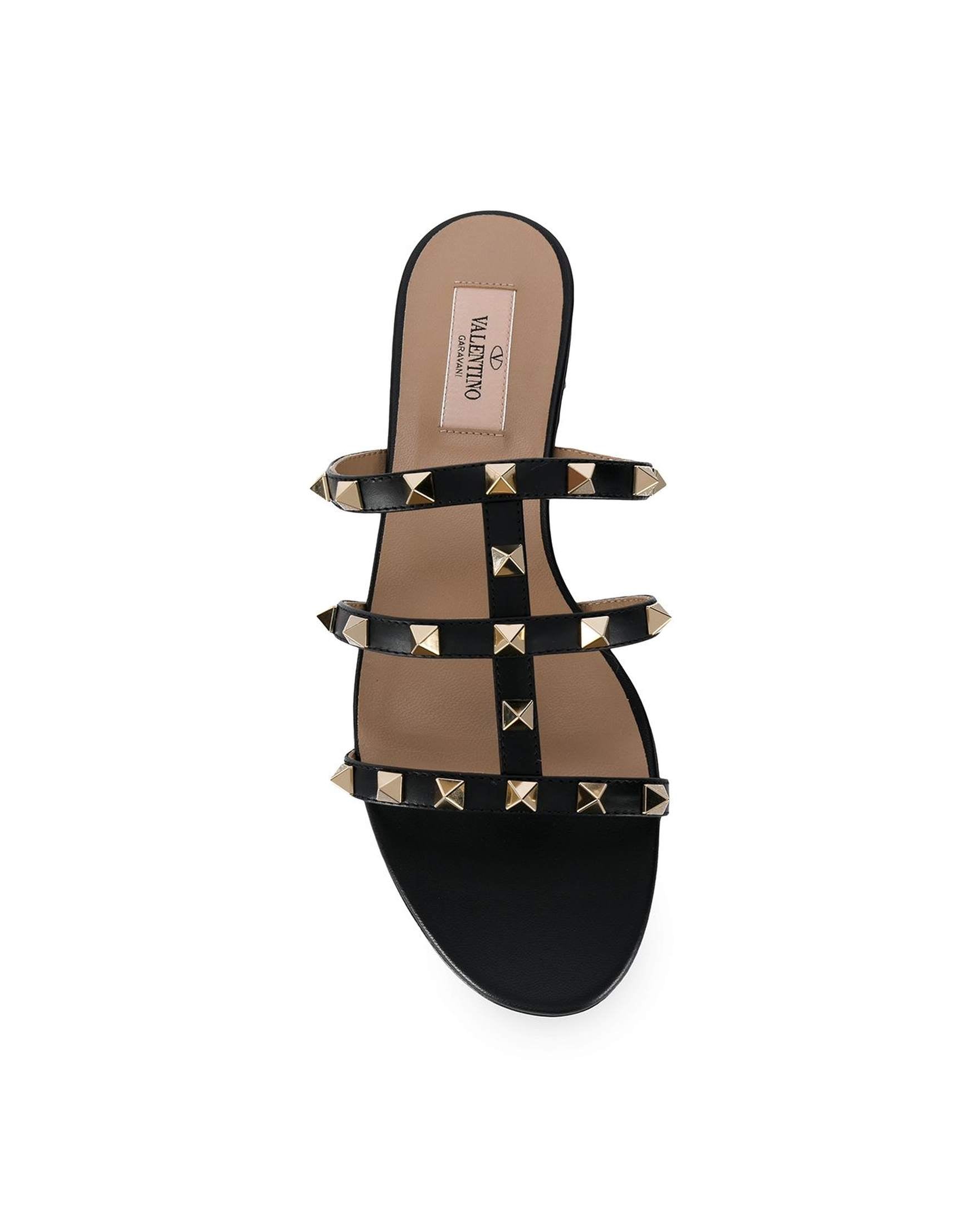 Valentino Garavani Rockstud Low Slide Sandals in Calfskin Glam Steals