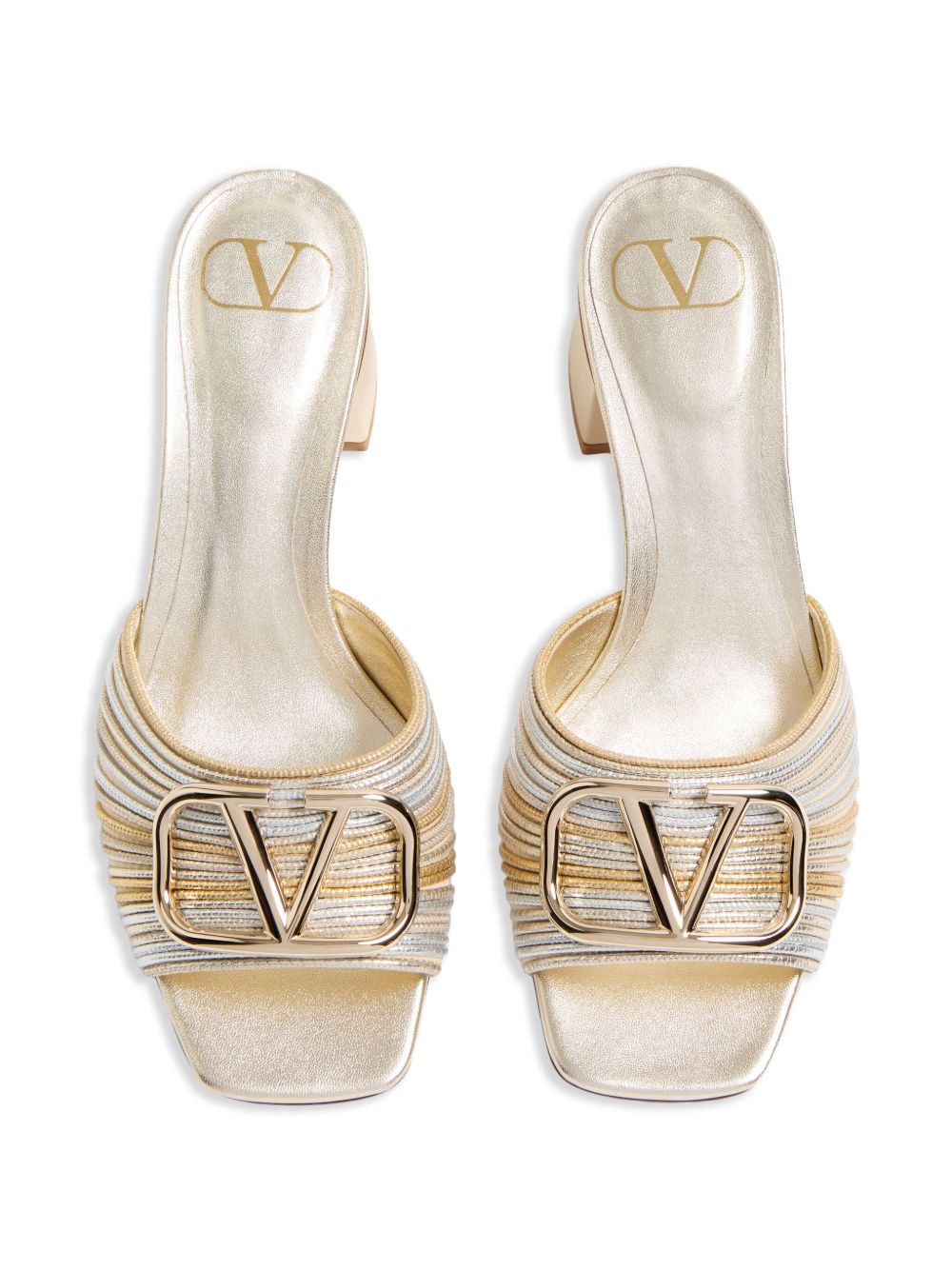 Valentino Metallic Garavani Vlogo Signature Slide Sandals with Cornely Embroidery 60mm Glam Steals