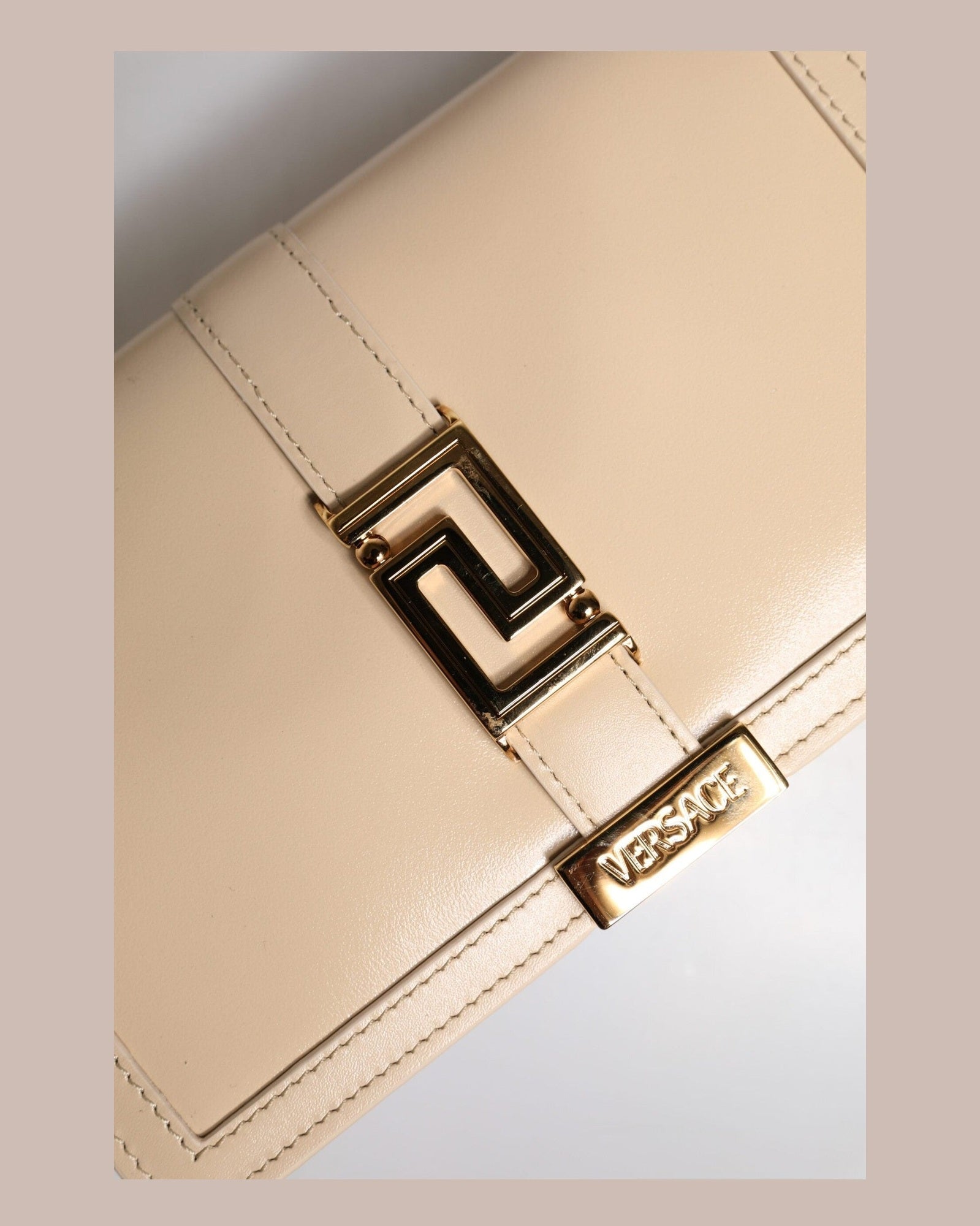 Versace Beige Leather Gold Chain Calf Wallet Crossbody Bag Glam Steals