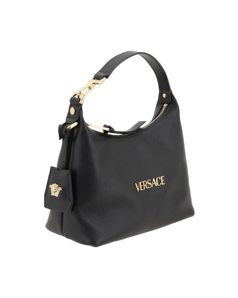 Versace Black Calf Leather Bos Taurus Handbag Hobo Bags