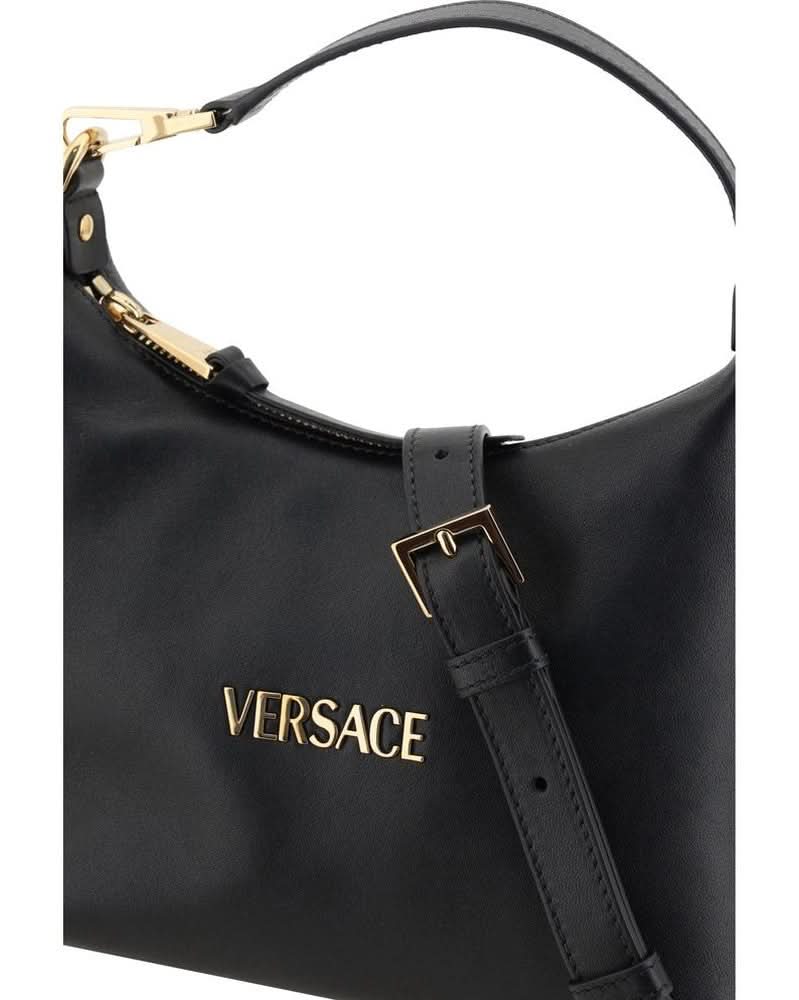 Versace Black Calf Leather Bos Taurus Handbag Hobo Bags