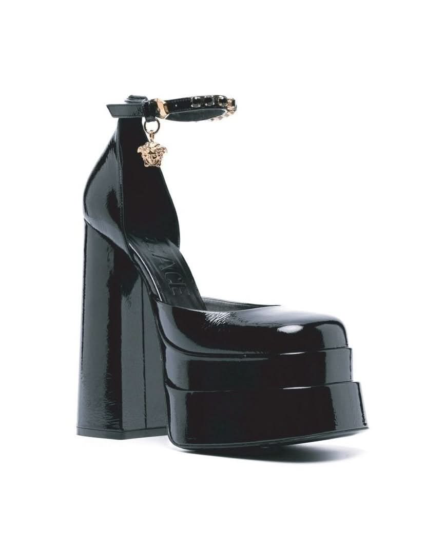 Versace Black Calfskin Platform Pumps Heels