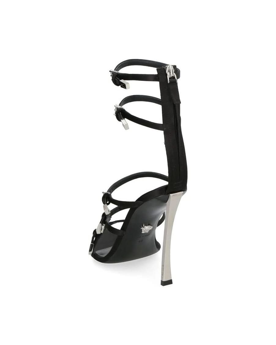 Versace Black Calfskin Stiletto Heel Sandals Heels