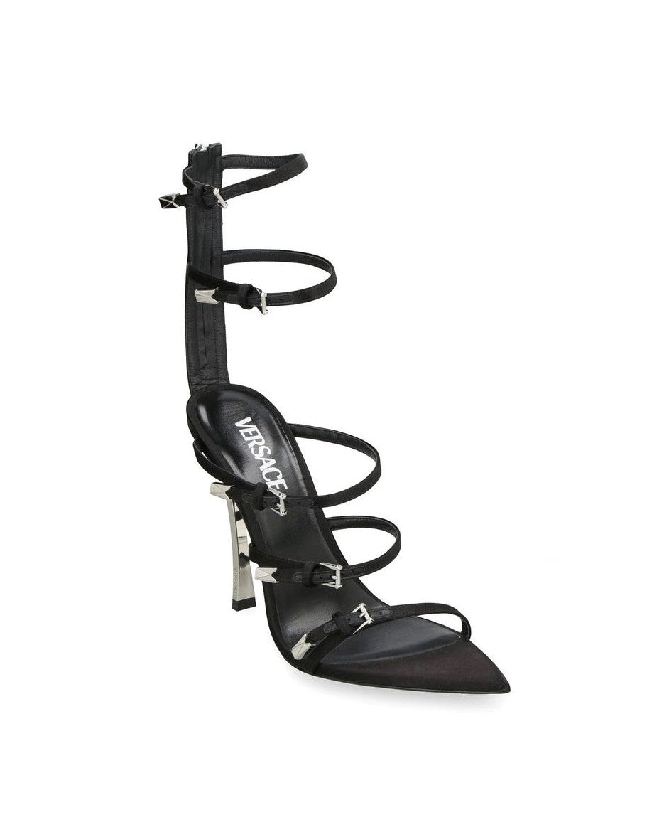 Versace Black Calfskin Stiletto Heel Sandals Glam Steals