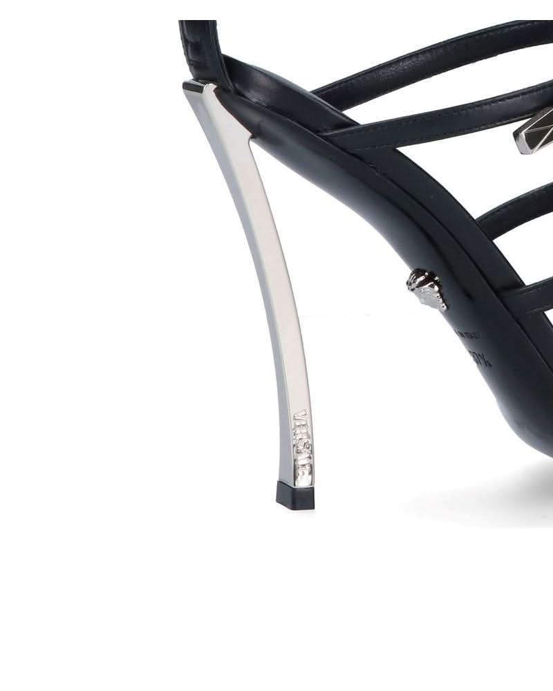 Versace Black Calfskin Stiletto Heel Sandals Heels