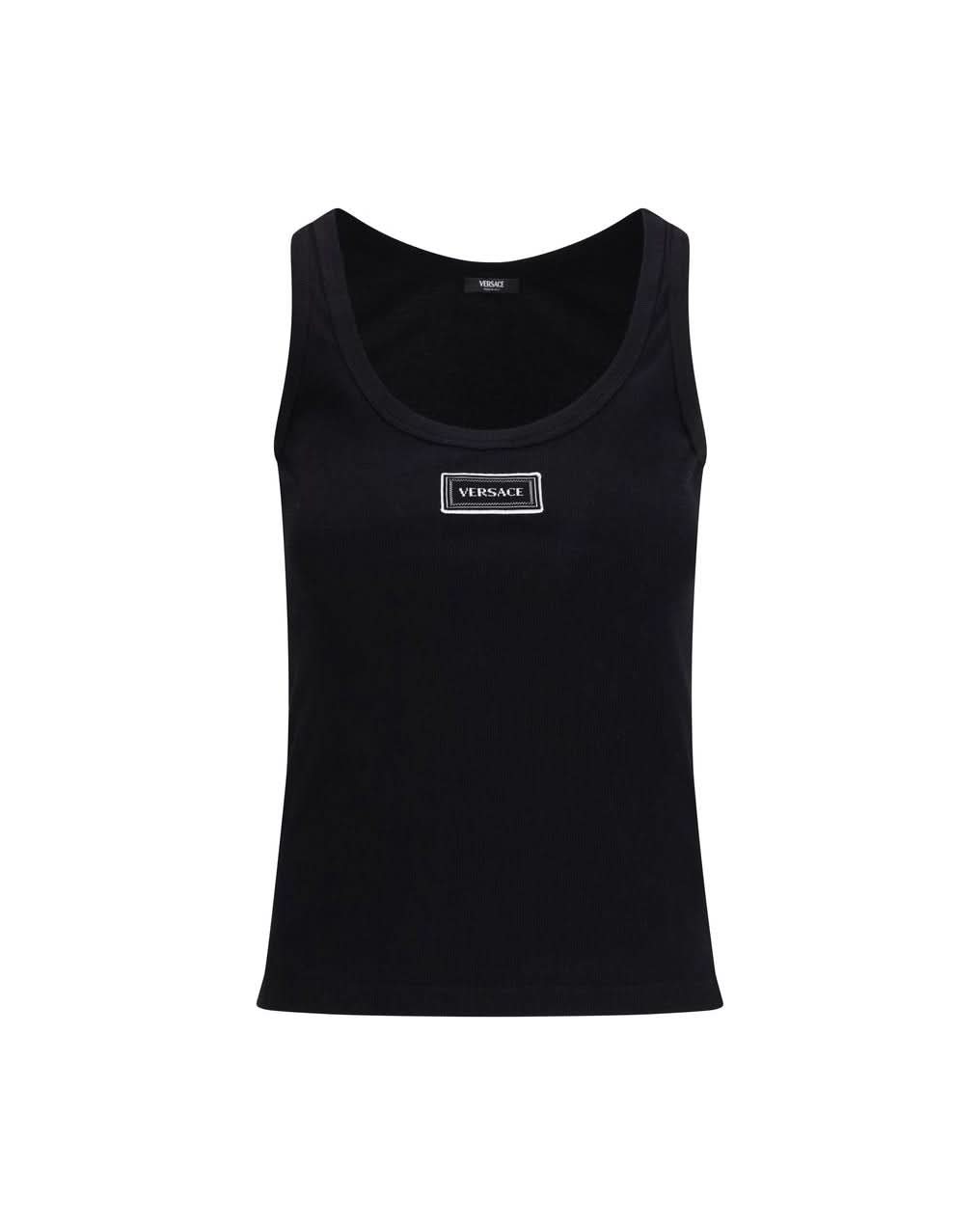 Versace Black Cotton Top Tank Tops