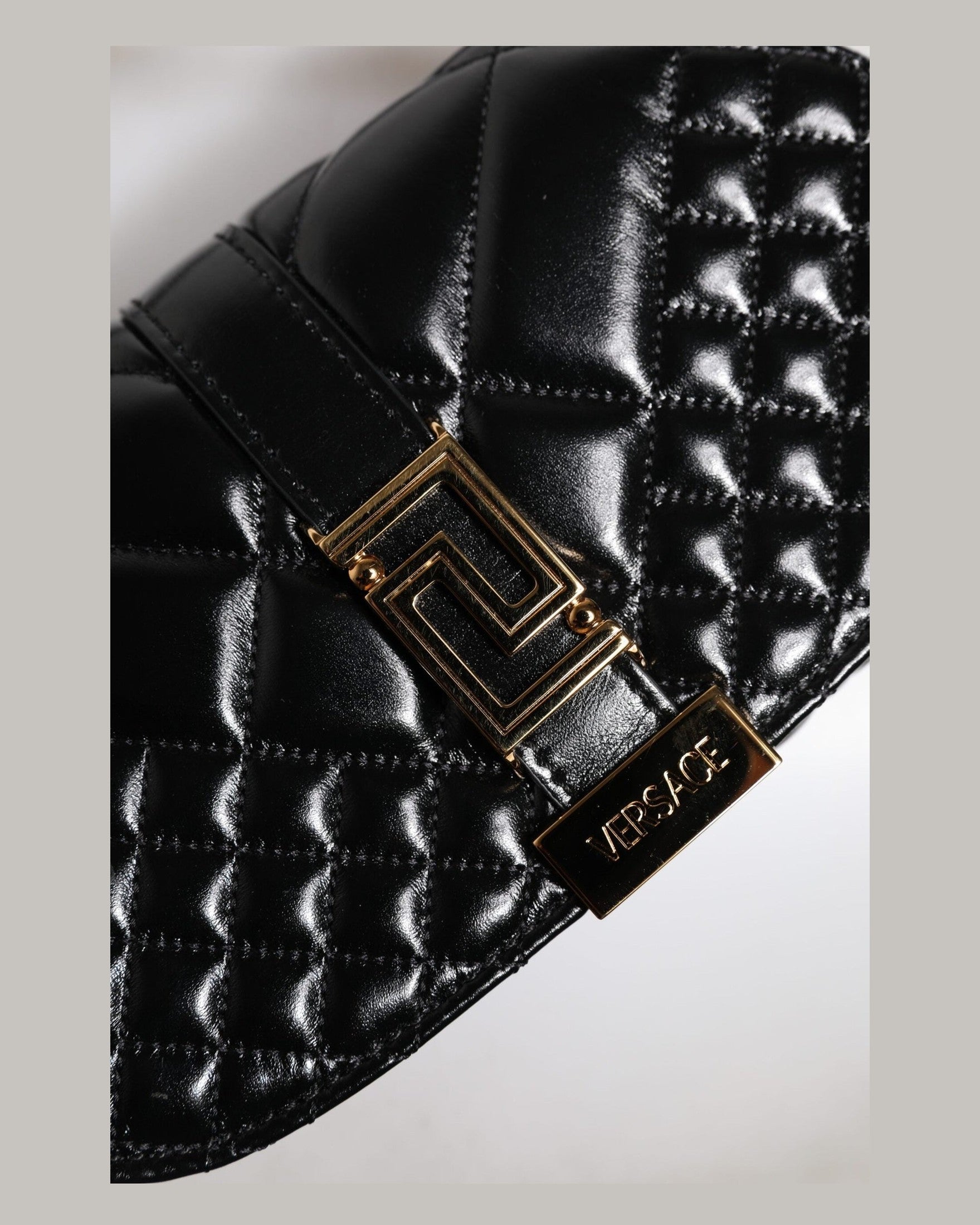 Versace Black Leather Calf Quilted Shoulder Strap Bag Glam Steals