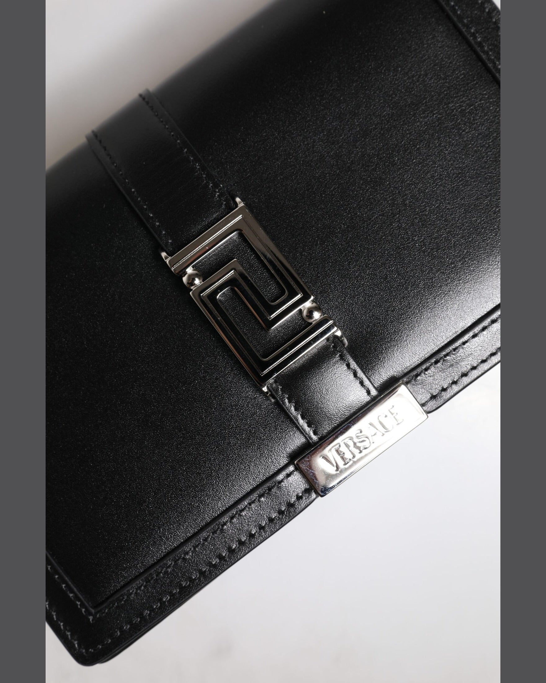 Versace Black Leather Calfskin Chain Strap Shoulder Crossbody Bag Glam Steals