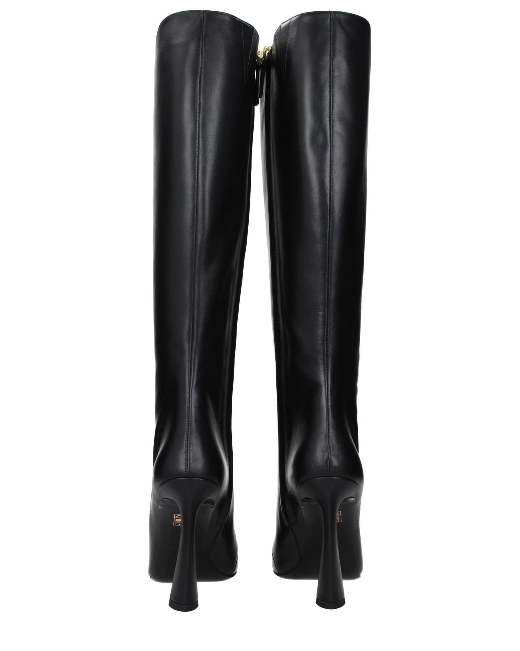 Versace Black Leather High Heel Boots Glam Steals