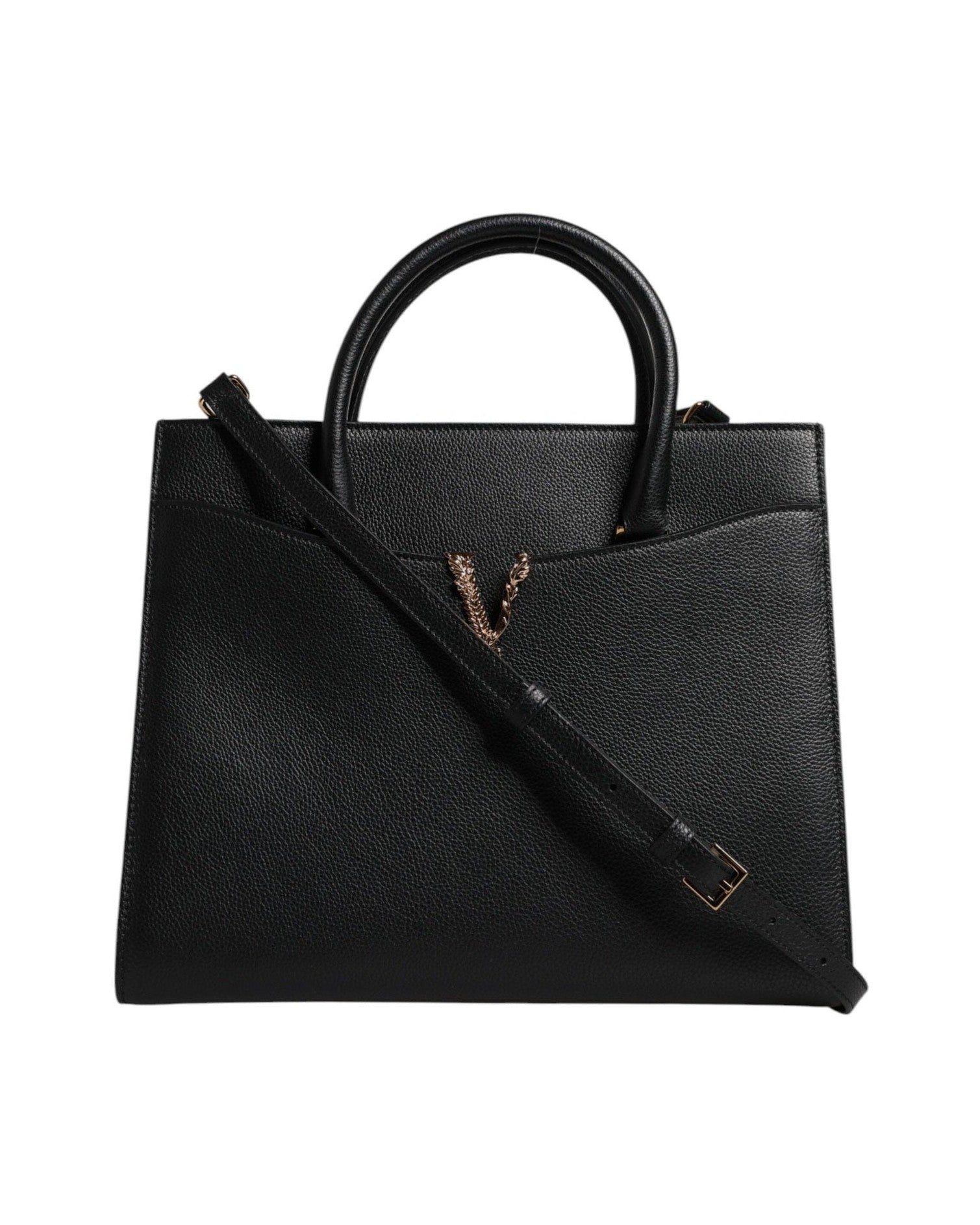 Versace Black Leather Large Top Handle Shoulder Crossbody Bag Glam Steals