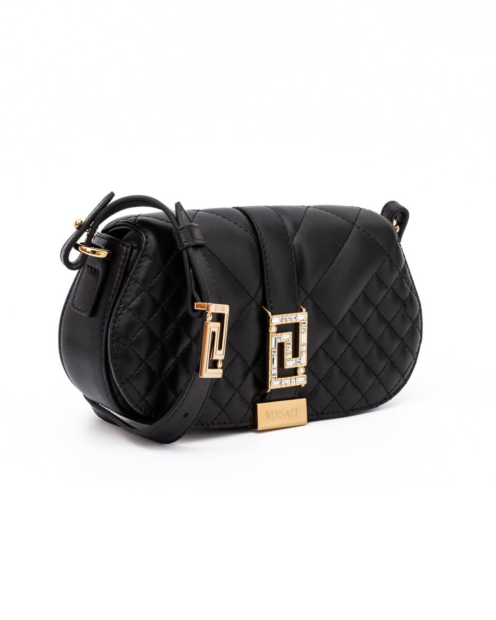 Versace Black Leather Quilted Shoulder Strap Bag Glam Steals