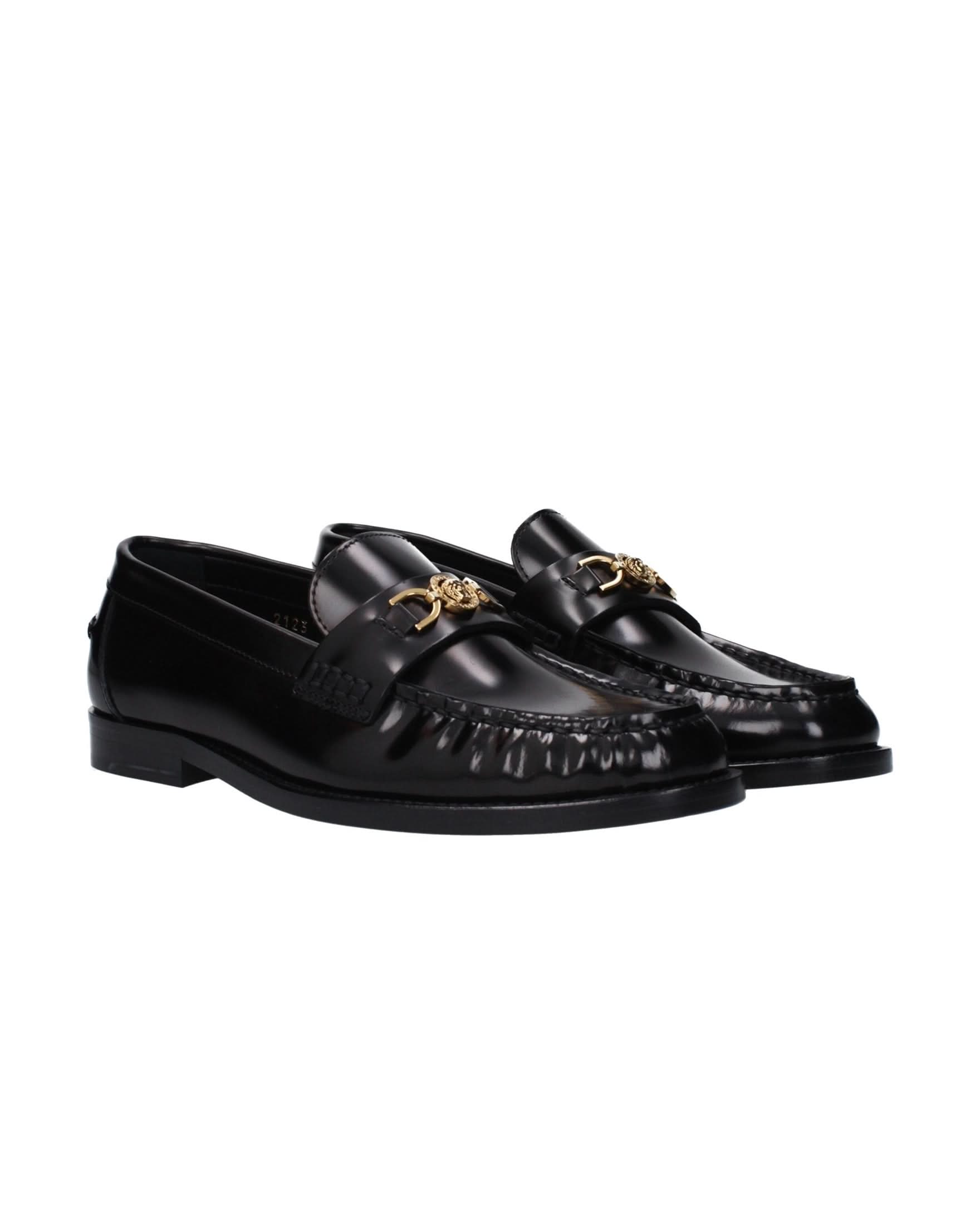 Versace Leather Black Slip On Loafers Shoes