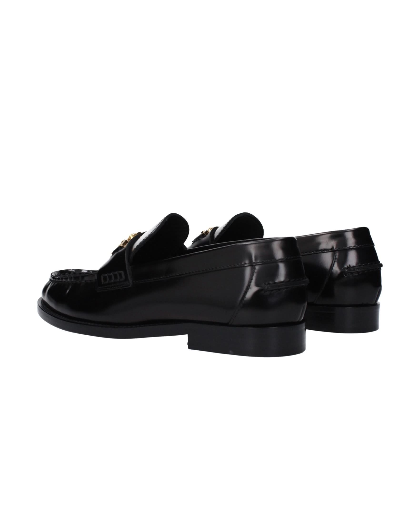 Versace Leather Black Slip On Loafers Shoes