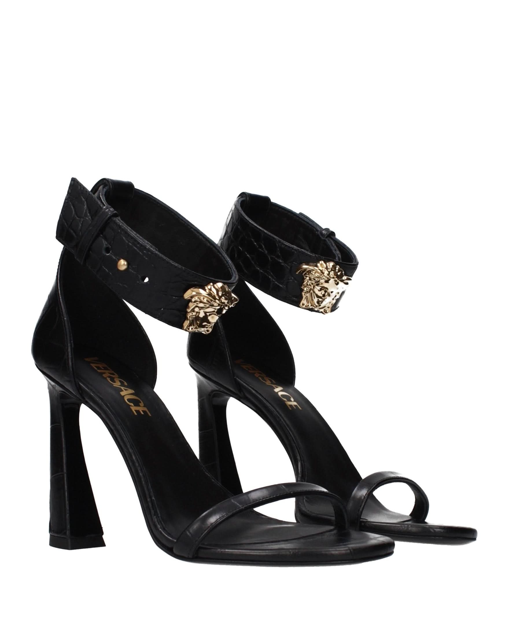 Versace Black Leather Stiletto Heel Sandals Glam Steals
