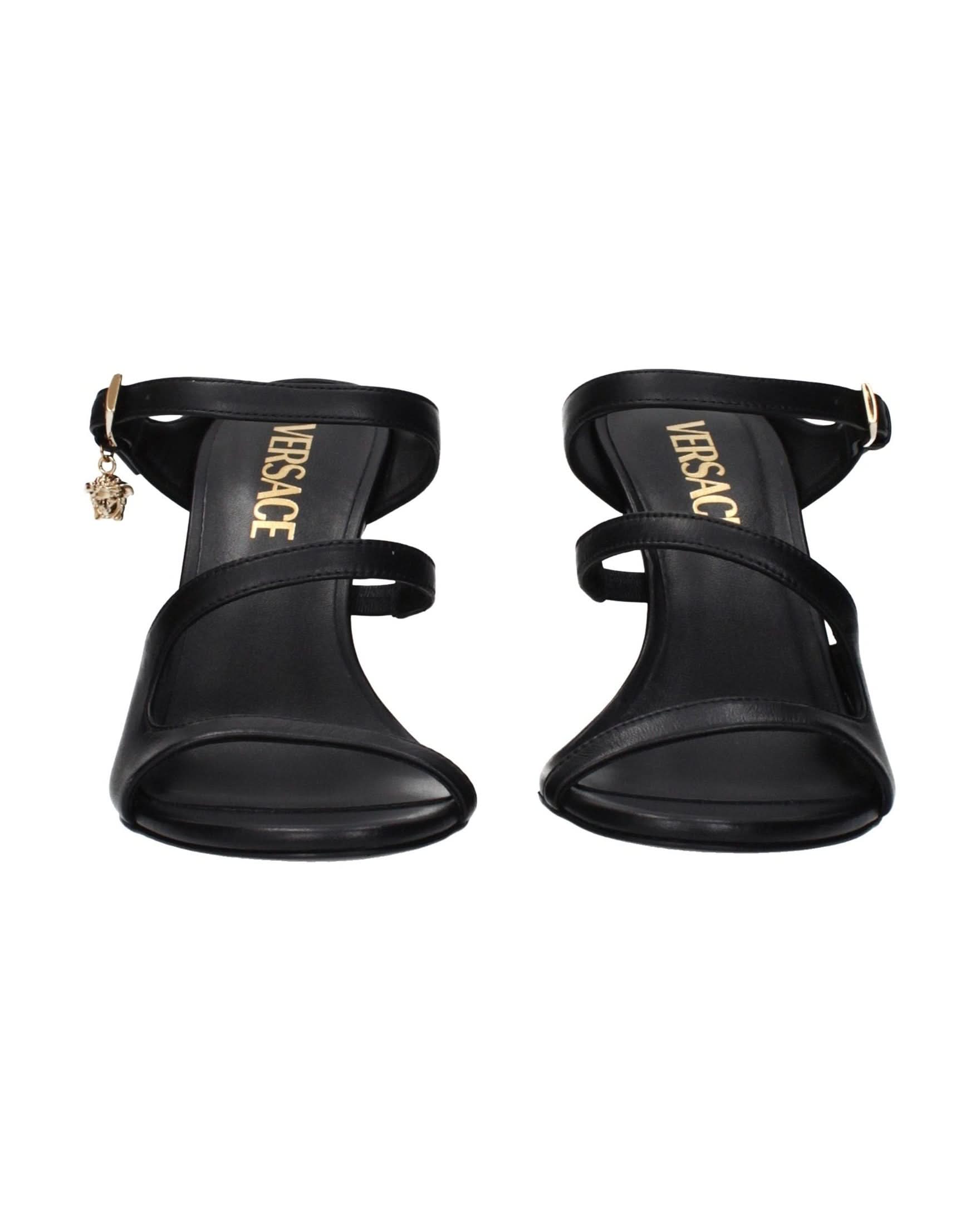 Versace Black Leather Stiletto Heel Sandals Glam Steals