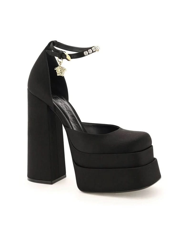 Versace Black Silk Platform Pumps Heels
