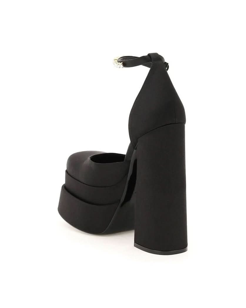 Versace Black Silk Platform Pumps Heels