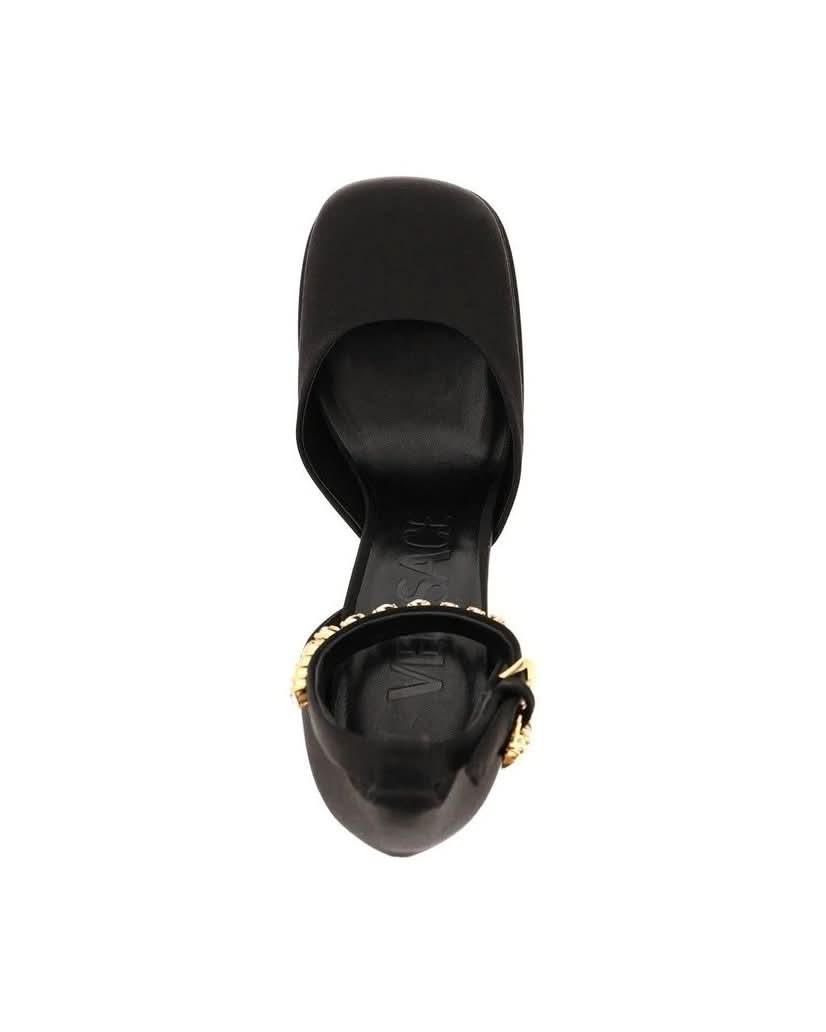 Versace Black Silk Platform Pumps Heels