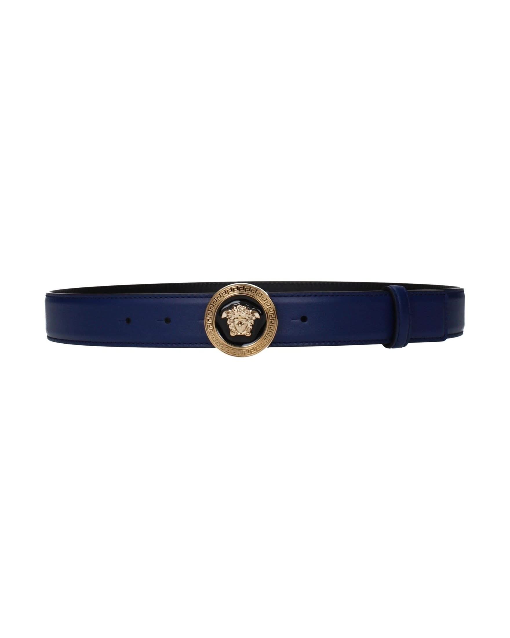 Versace Blue Leather Regular Belt Glam Steals