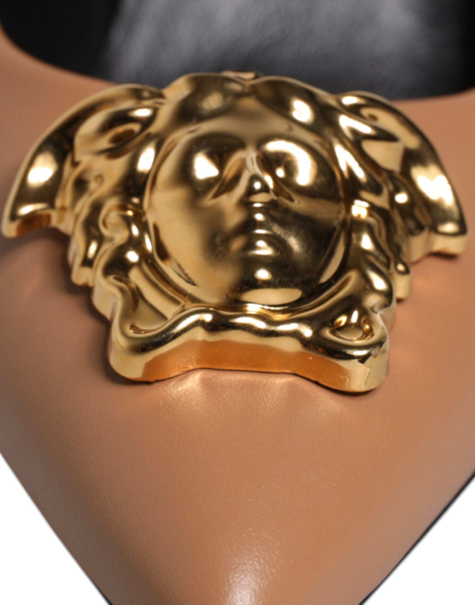 Versace Brown Leather Logo Plaque High Heels Pumps Shoes Glam Steals