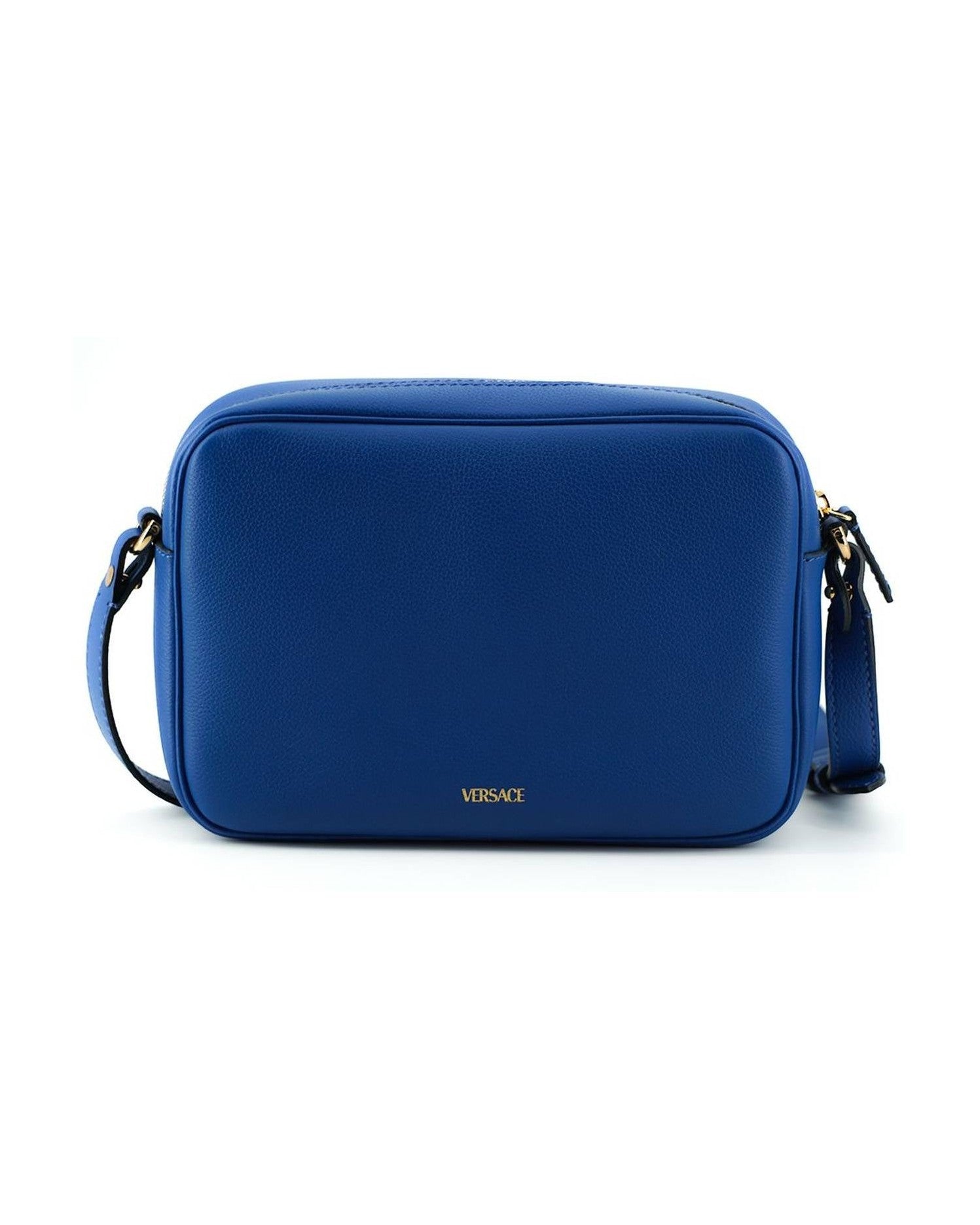 Versace Elegant Calf Leather Camera Case Blue Bag Glam Steals