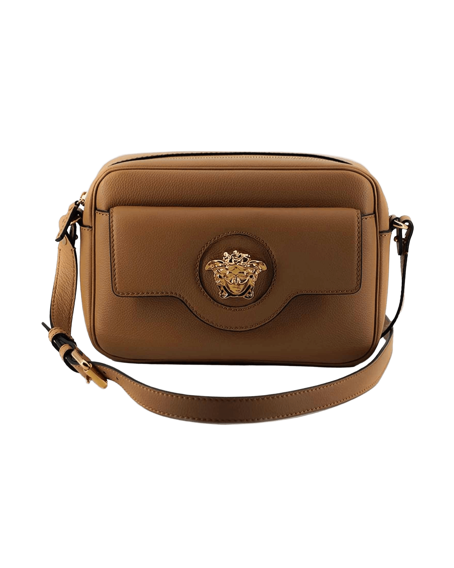 Versace Elegant Brown Leather Camera Case Shoulder Bag Glam Steals
