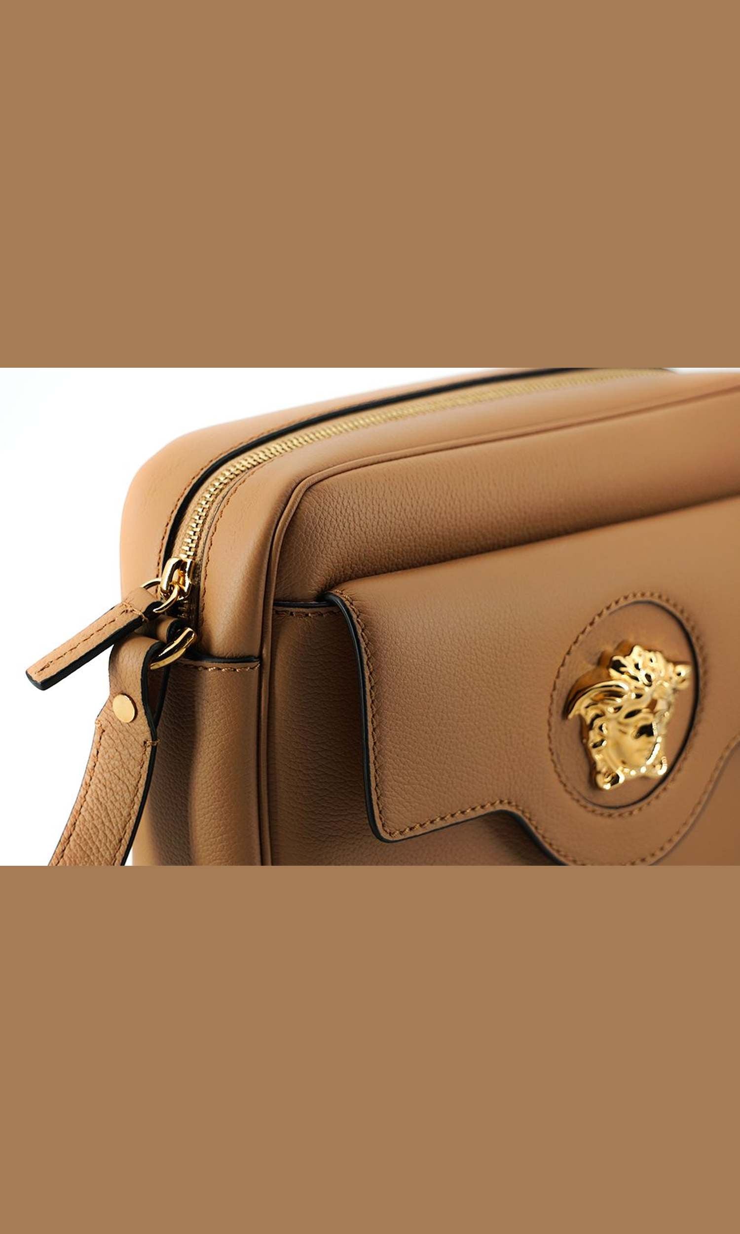 Versace Elegant Leather Camera Case Shoulder Brown Bag Glam Steals