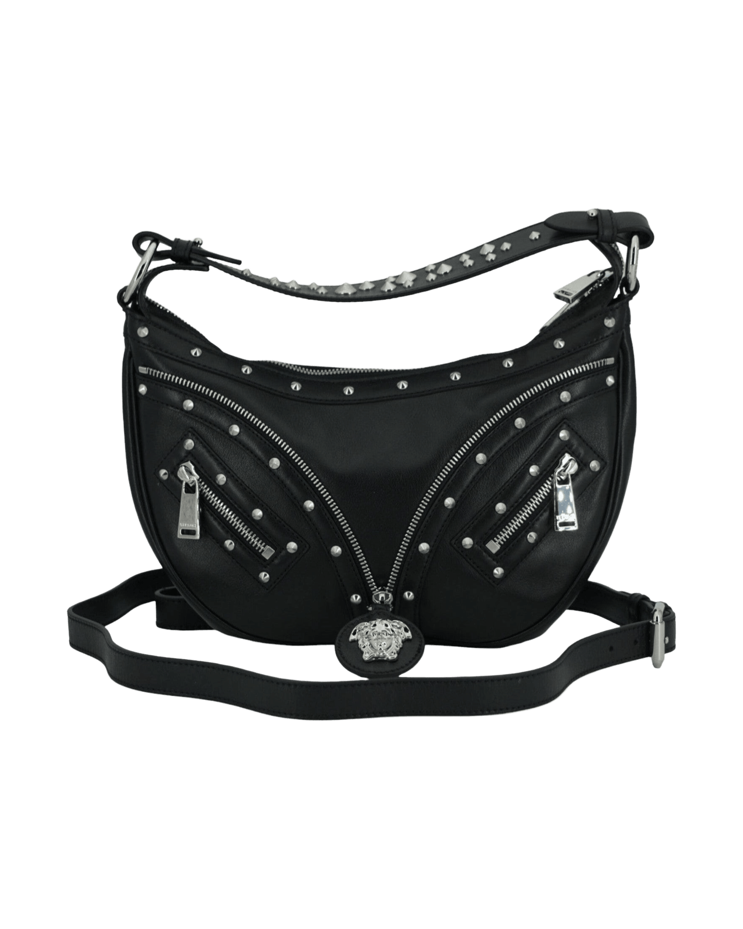 Versace Elegant Black Leather Hobo Shoulder Bag Glam Steals