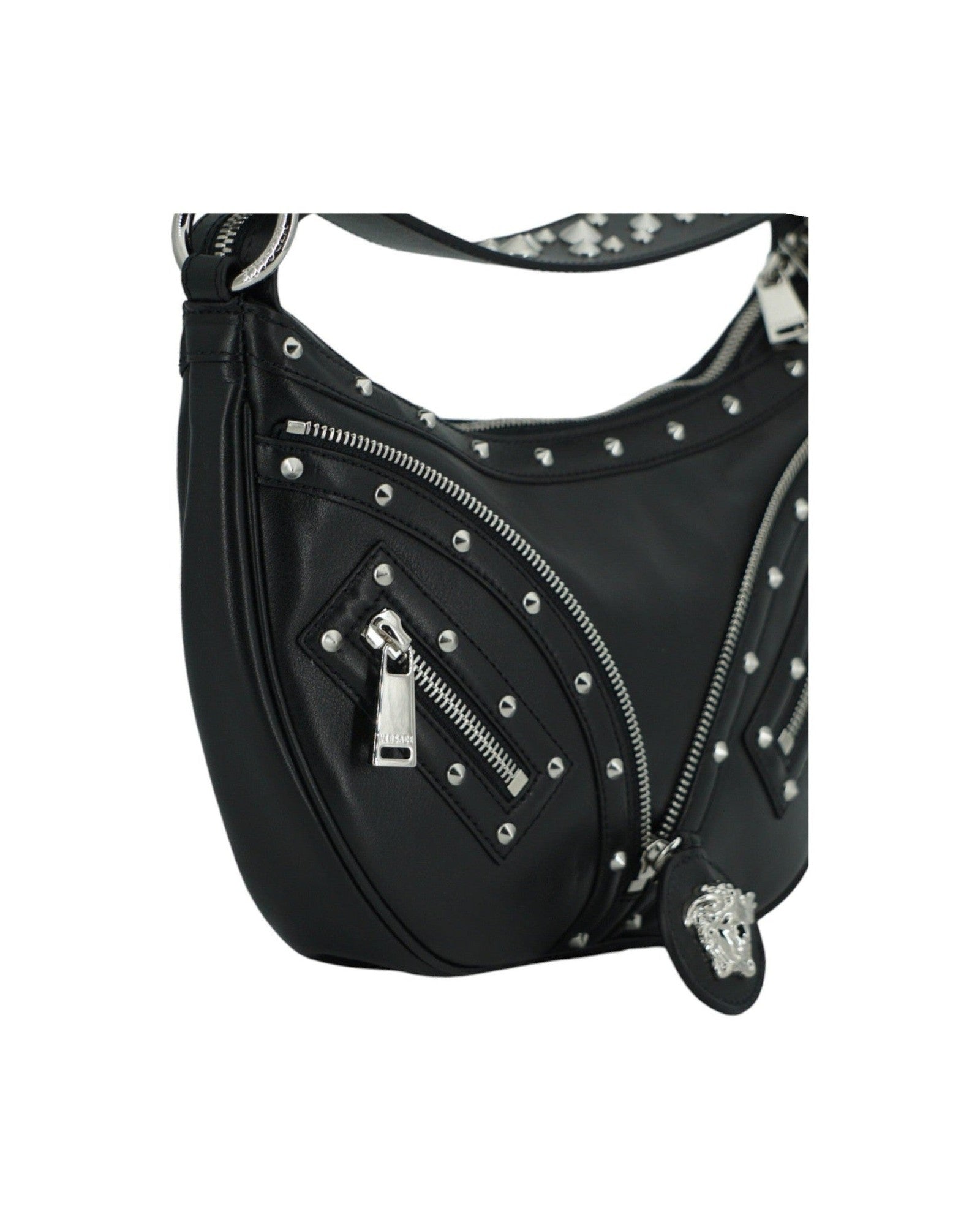 Versace Elegant Leather Hobo Shoulder Black Bag Glam Steals
