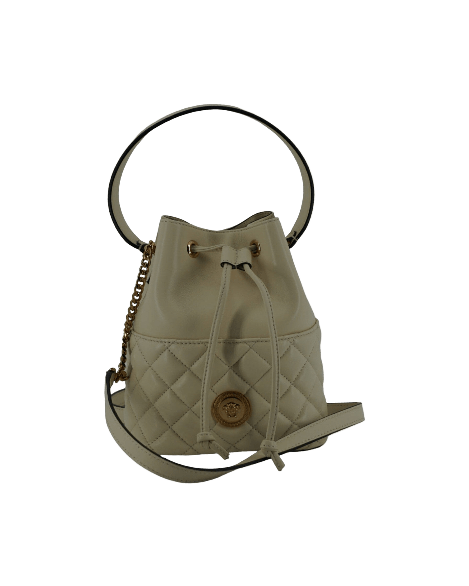 Versace Elegant White Small Leather Bucket Shoulder Bag Glam Steals
