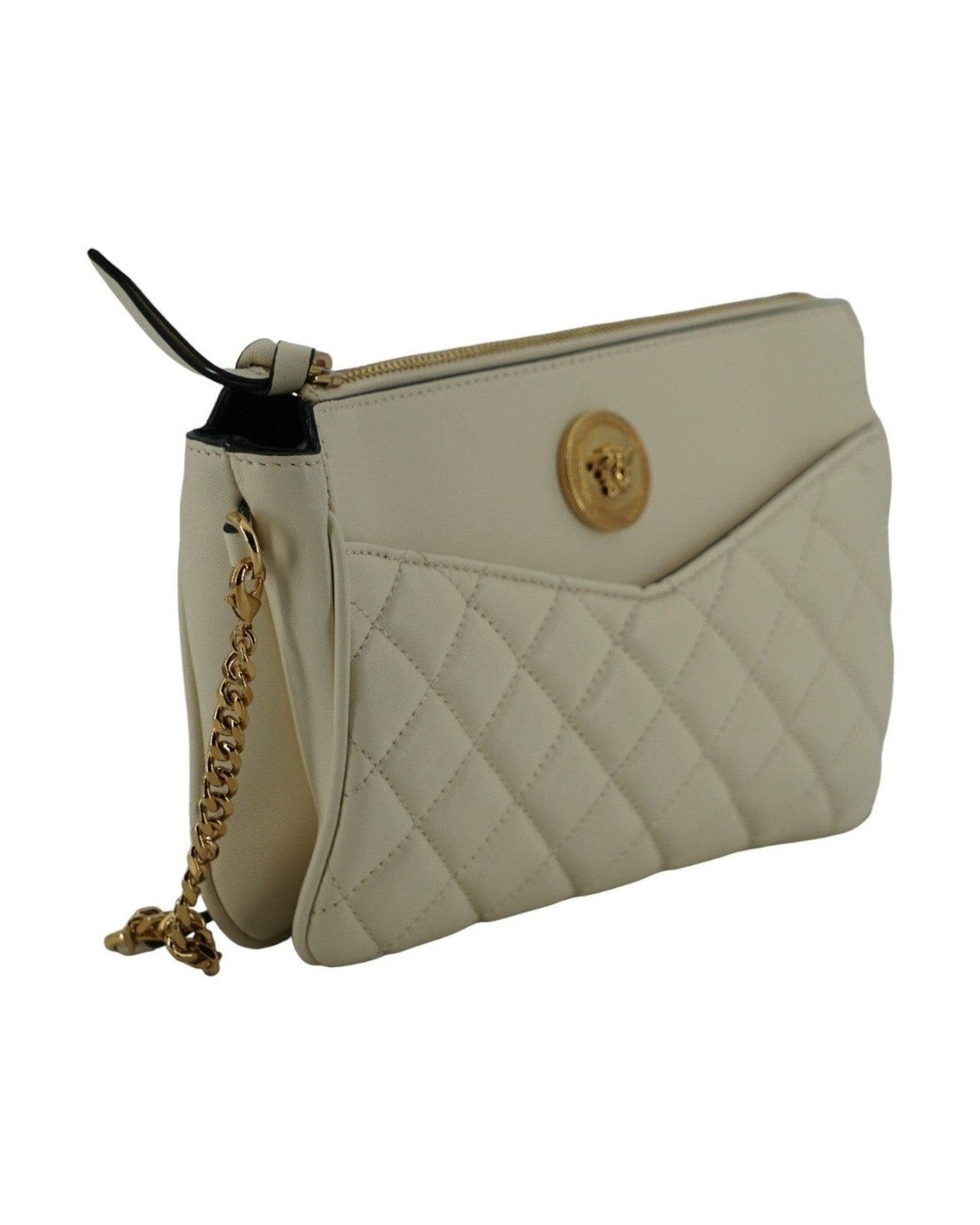Versace Elegant Lamb Leather Crossbody White Pouch Glam Steals
