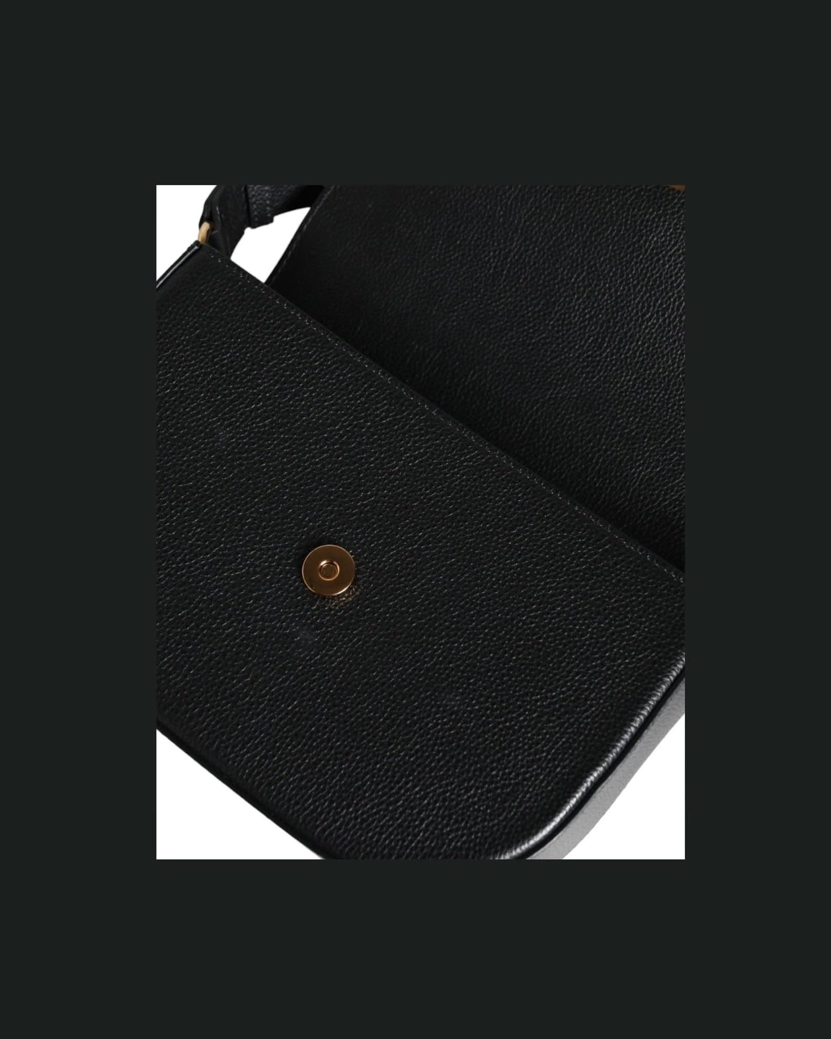 Versace Black Leather Grainy Calf Logo Crossbody Shoulder Bag Cross Body Bags
