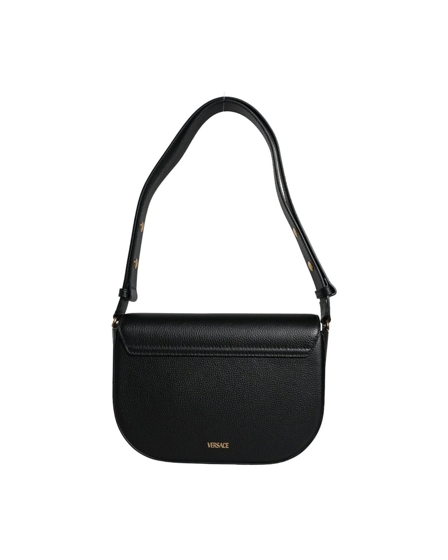 Versace Black Leather Grainy Calf Logo Crossbody Shoulder Bag Cross Body Bags