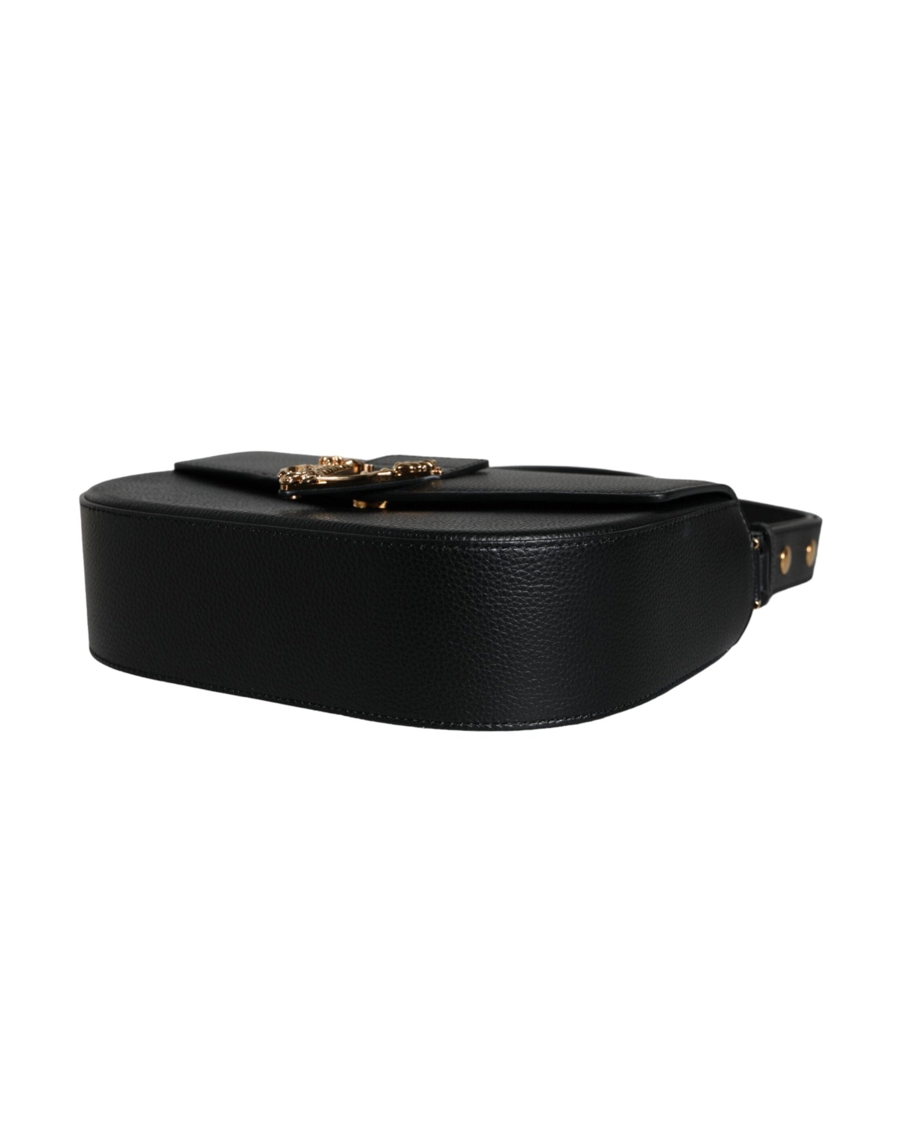 Versace Grainy Calf Leather Logo Crossbody Shoulder Black Bag Glam Steals