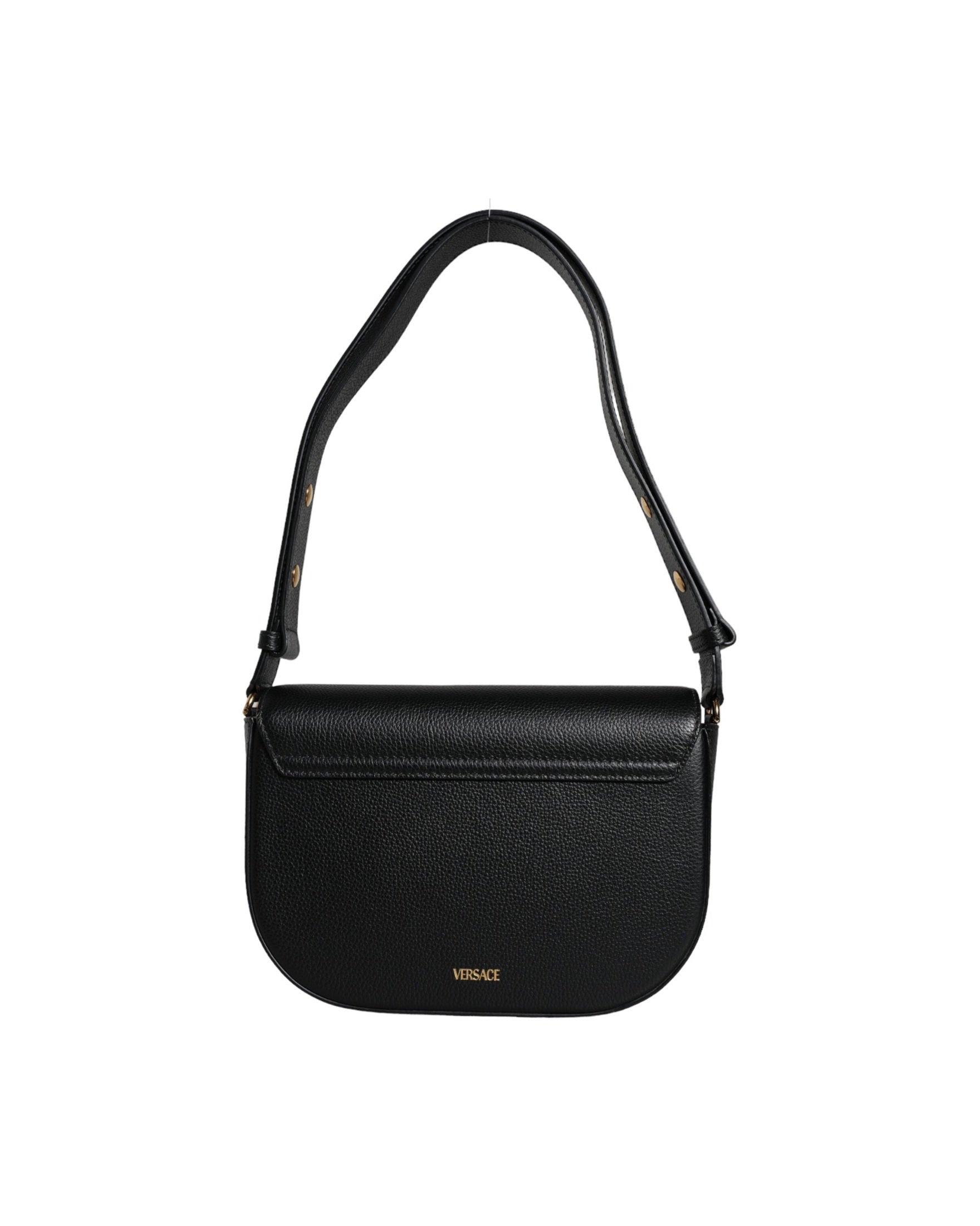 Versace Grainy Calf Leather Logo Crossbody Shoulder Black Bag Glam Steals