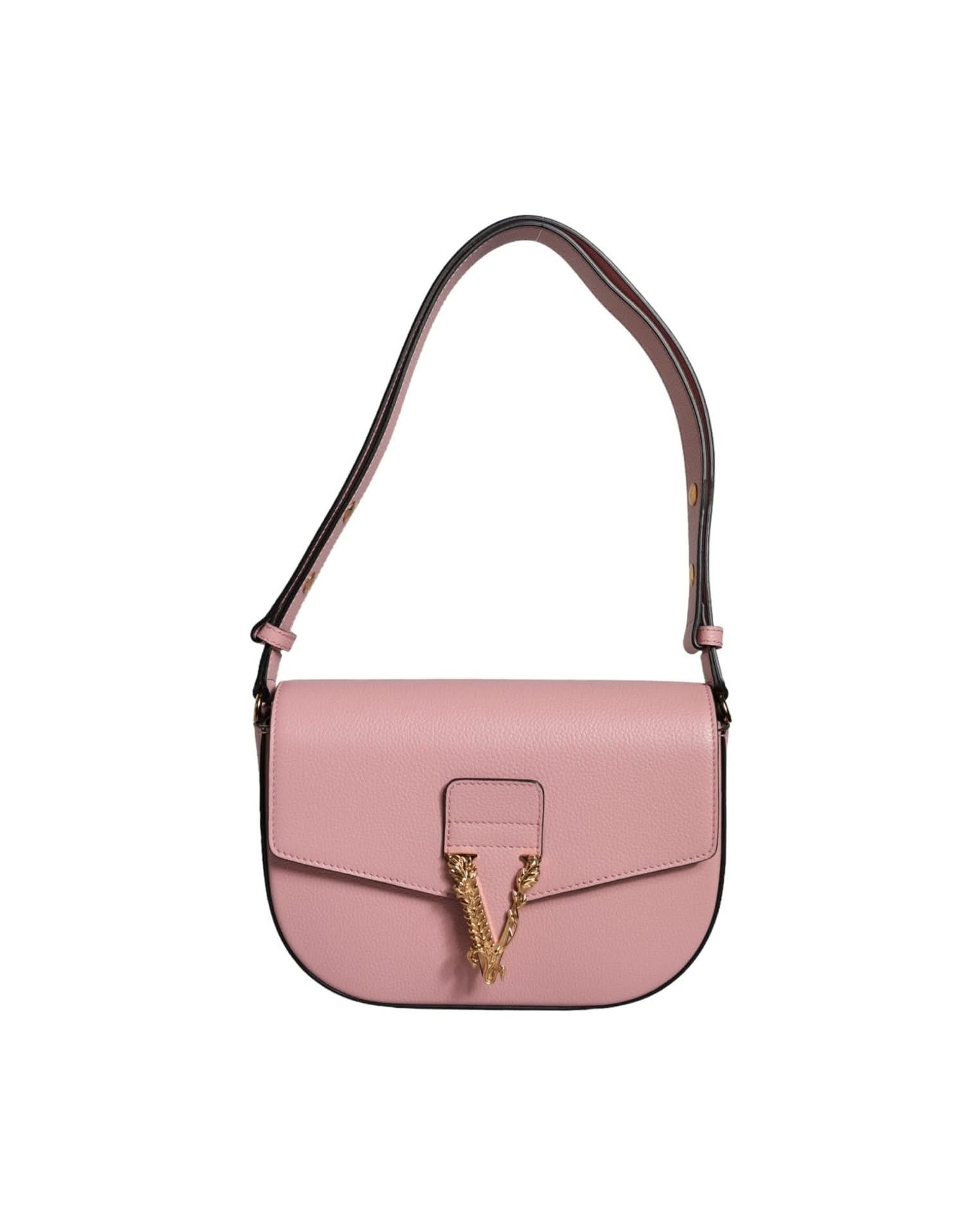 Versace Grainy Pink Calf Leather Logo Crossbody Shoulder Bag Shoulder Bags