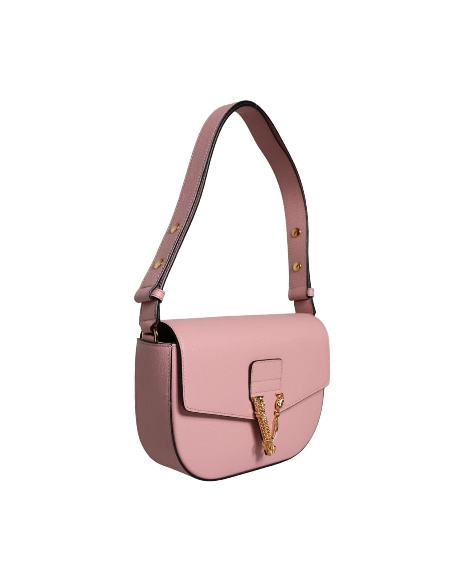 Versace Grainy Pink Calf Leather Logo Crossbody Shoulder Bag Shoulder Bags