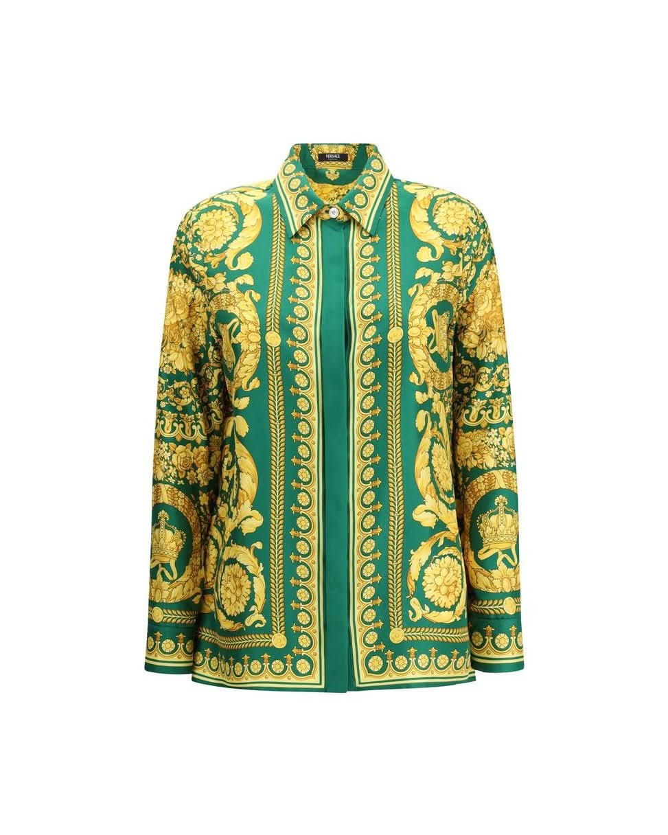 Versace Green Silk Pattern Shirt Shirts